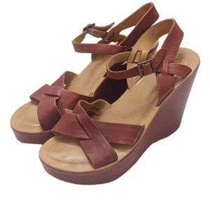 Kork Ease Bette Platform Sandal Size 39 Brown Leather Wedges